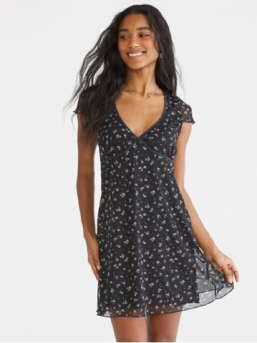 Soprano Black Floral Fit-and-Flare Dress